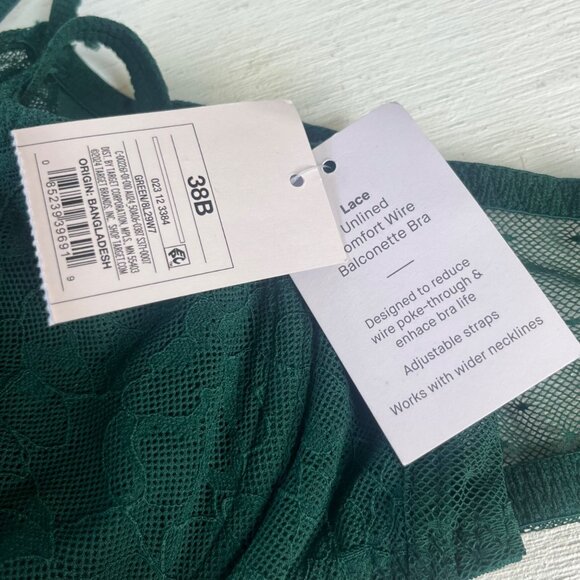 Auden Balconette Bra Size 38B Green New Unlined Under Wire Adjustable Straps - Picture 12 of 13